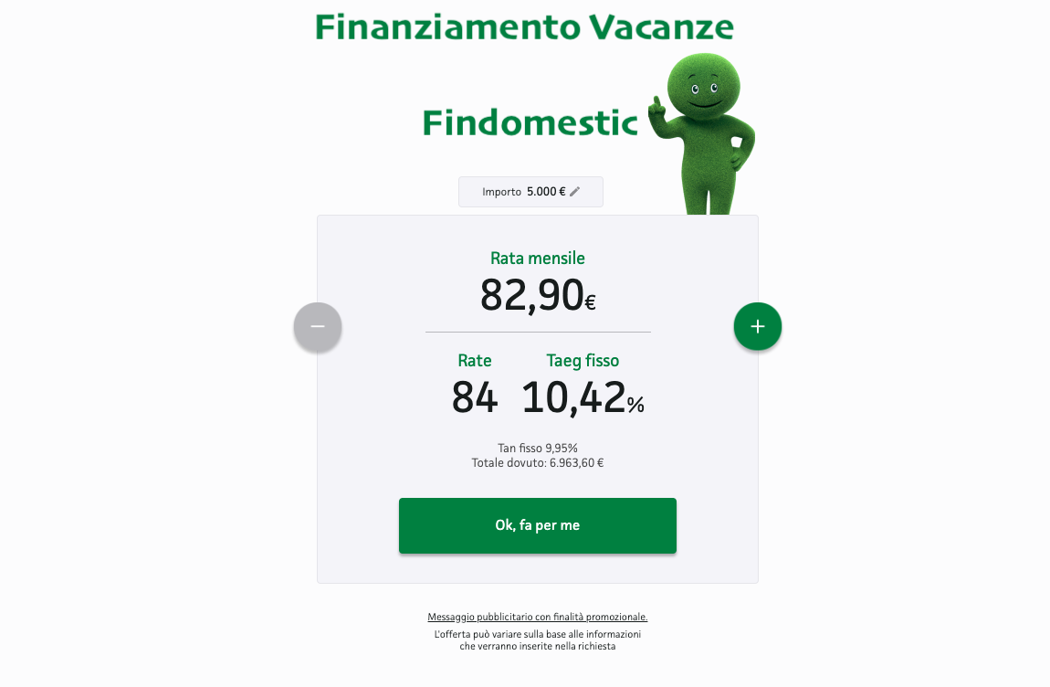 finanziamento vacanze findomestic