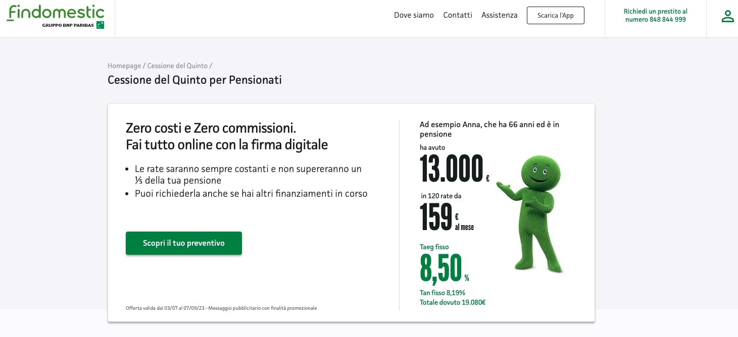 Findomestic Cessione del Quinto per Pensionati