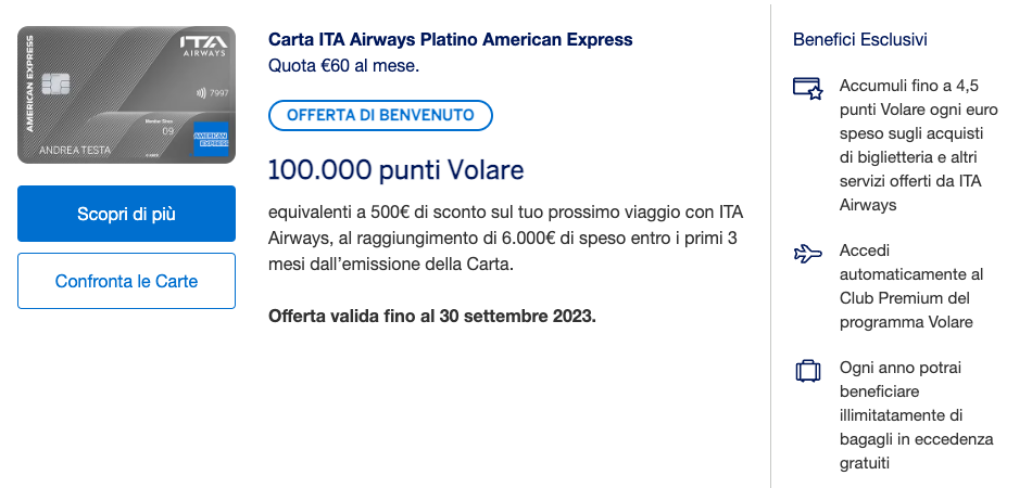 American Express Platino ITA Airways