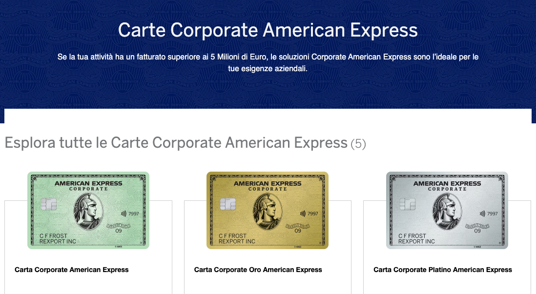 Ignora questa notifica. Aggiungi titolo Carte Corporate American Express