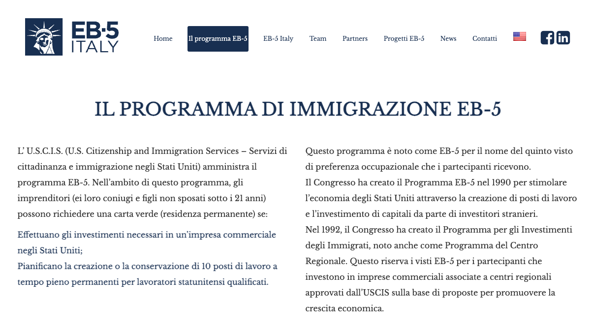 programma di Immigrazione EB5