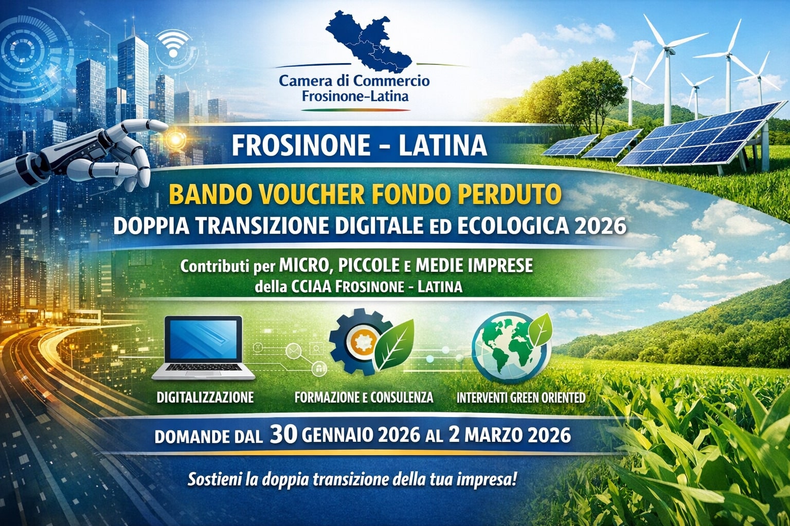 Cosa finanzia il Voucher fondo perduto Doppia Transizione Digitale ed Ecologica 2026
