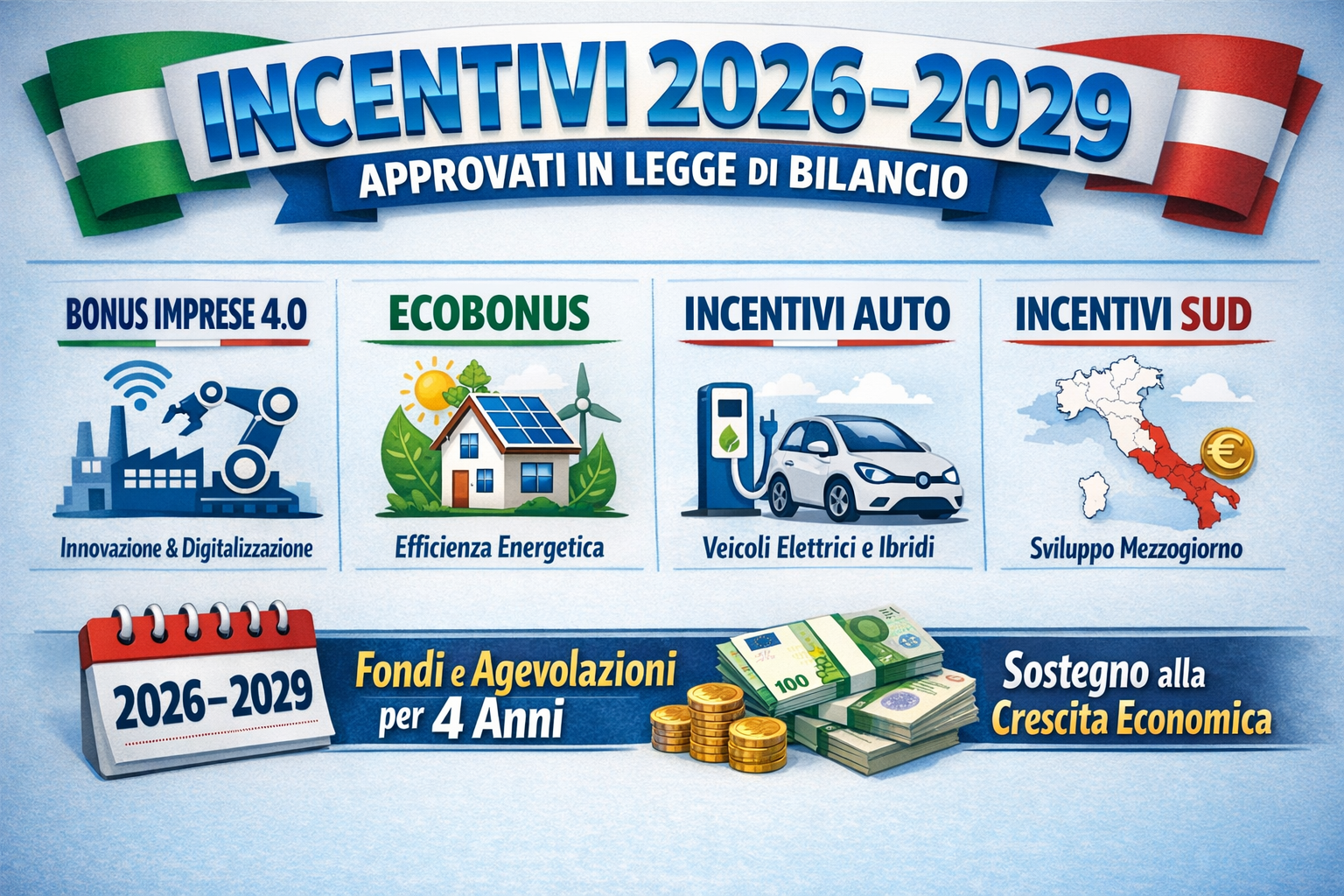 Incentivi 2026–2029 approvati in legge di bilancio